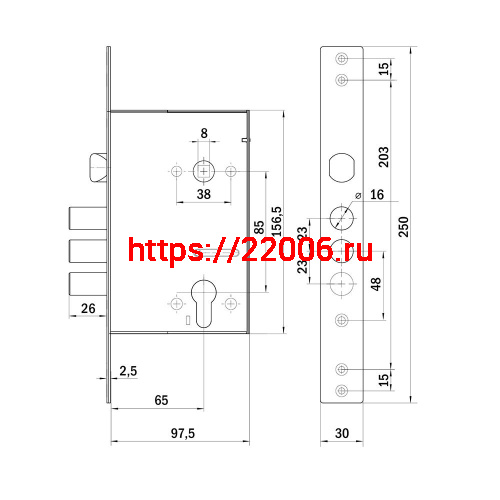 Корпус Punto (Пунто) врезного замка c защёлкой MDV30C-816 CP (V30/C) CP хром фото 3