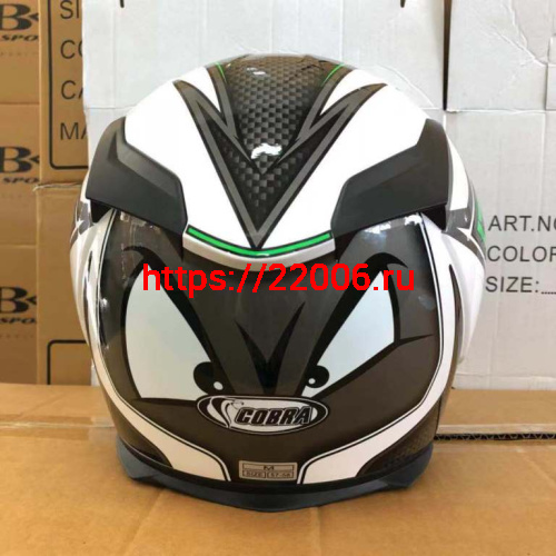 Шлем интеграл COBRA JK311, белый с черным и зеленым(9), размеры S фото 3