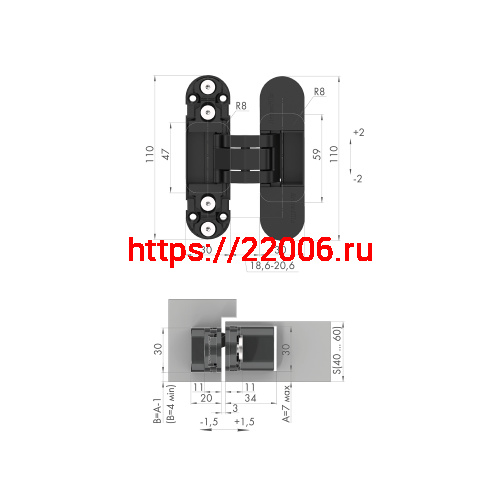 Петля Armadillo (Армадилло) скрытой установки U3D2000.TG SC мат.хром фото 2
