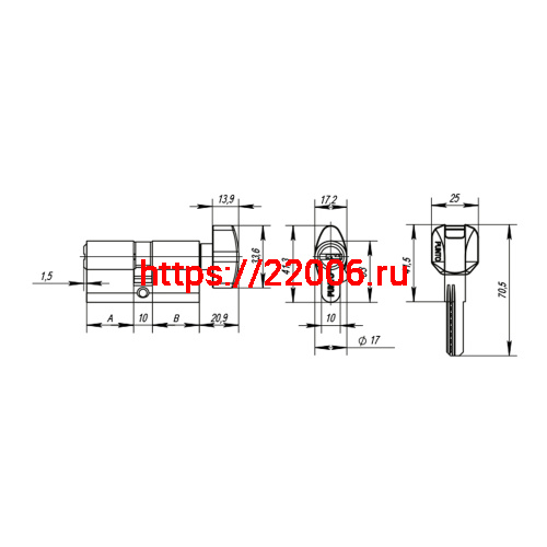 Цилиндровый Punto (Пунто) механизм MaxPro7002Knob120mm(55+10+55) SN никель 7key с вертушкой фото 4