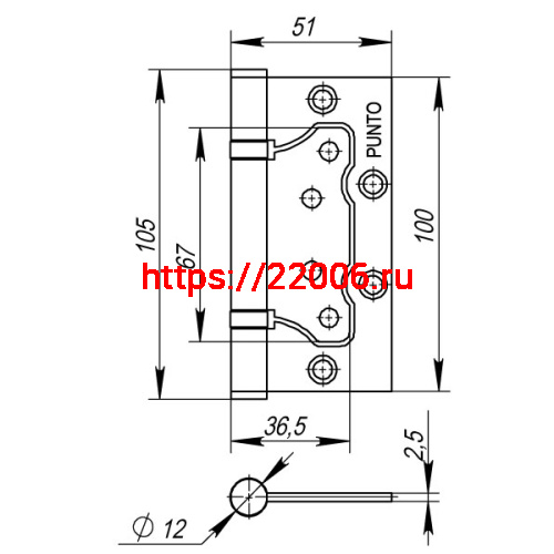 Петля Punto (Пунто) универсальная без врезки IN4200W GR (200-2B 100x2,5) графит фото 3