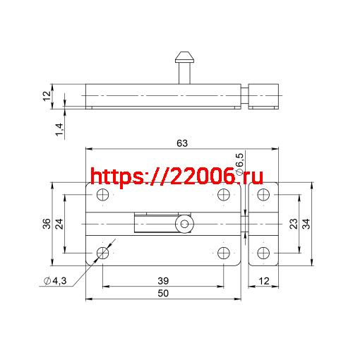 Шпингалет Ajax (Аякс) мебельный металлический SPD60х30 BL черный фото 2