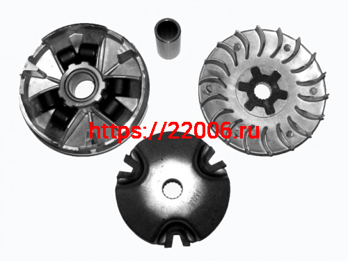 Вариатор Yamaha JOG-50 в сборе (ролики, шайба, наружный шкив, палец) ТММР Вариатор Yamaha JOG-50 в сборе (ролики, шайба, наружный шкив, палец) ТММР