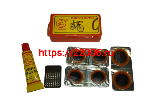 Набор для ремонта шин №3 в маленьком пластиковом кейсе (6 заплаток, клей, шкурка) YP-3205
