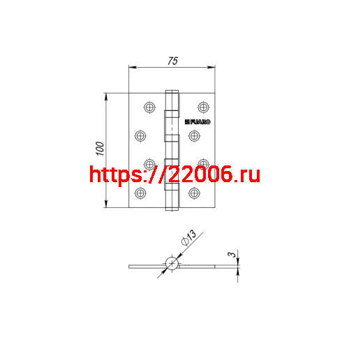 Петля Fuaro (Фуаро) универсальная HEAVY IN4400U SSC (сатинированный хром) 100х75х3 мм фото 3