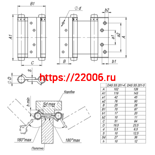 Петля Armadillo (Армадилло) пружинная двусторонняя BH470SS SN (4DSS) мат.никель TECH фото 2